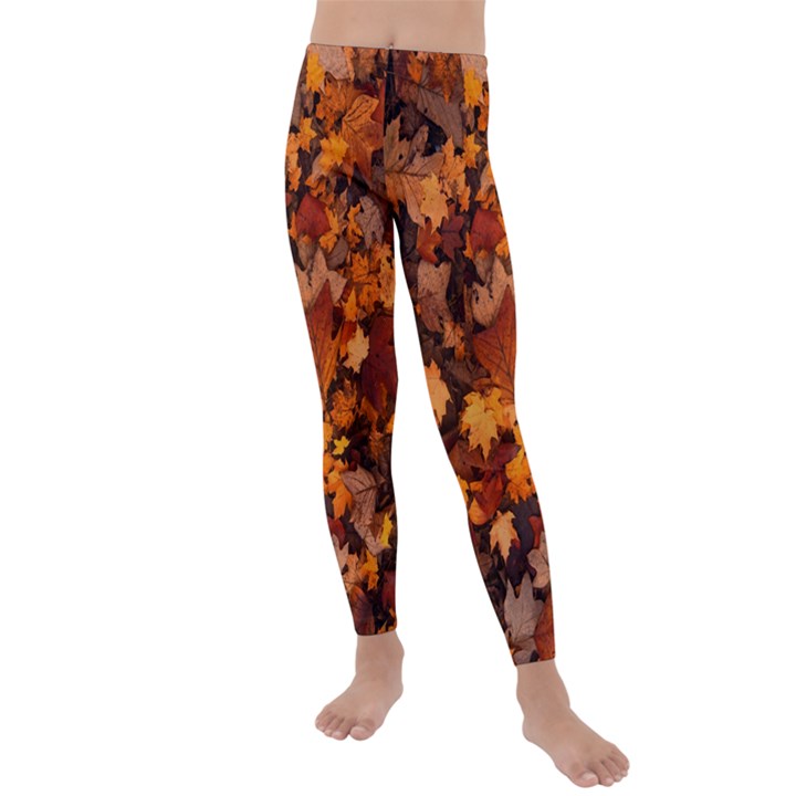 Fall Foliage Autumn Leaves October Kids  Lightweight Velour Leggings