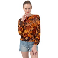 Fall Foliage Autumn Leaves October Banded Bottom Chiffon Top by Pakrebo