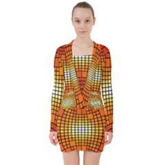 Pattern Background Rings Circle Orange V-neck Bodycon Long Sleeve Dress