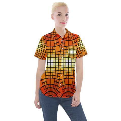 Pattern Background Rings Circle Orange Women s Short Sleeve Pocket Shirt by Pakrebo