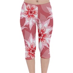 Flower Leaf Nature Flora Floral Velvet Capri Leggings 