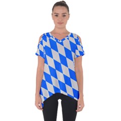 Pattern Geometric Wallpaper White Blue Cut Out Side Drop Tee by Pakrebo