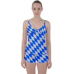 Pattern Geometric Wallpaper White Blue Tie Front Two Piece Tankini by Pakrebo