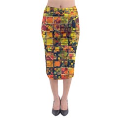 Color Abstract Artifact Pixel Midi Pencil Skirt by Pakrebo