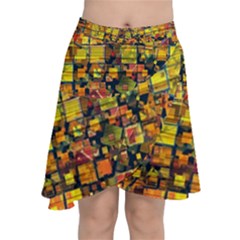 Color Abstract Artifact Pixel Chiffon Wrap Front Skirt by Pakrebo