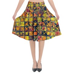 Color Abstract Artifact Pixel Flared Midi Skirt by Pakrebo