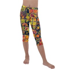 Color Abstract Artifact Pixel Kids  Lightweight Velour Capri Leggings  by Pakrebo