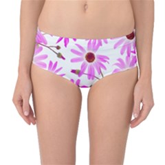 Pink Purple Daisies Design Flowers Mid-waist Bikini Bottoms by Pakrebo