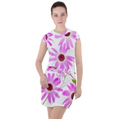 Pink Purple Daisies Design Flowers Drawstring Hooded Dress