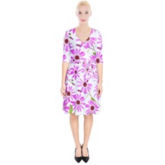 Pink Purple Daisies Design Flowers Wrap Up Cocktail Dress by Pakrebo