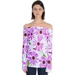 Pink Purple Daisies Design Flowers Off Shoulder Long Sleeve Top by Pakrebo