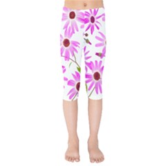 Pink Purple Daisies Design Flowers Kids  Capri Leggings  by Pakrebo