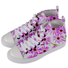 Pink Purple Daisies Design Flowers Women s Mid-top Canvas Sneakers by Pakrebo