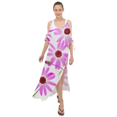 Pink Purple Daisies Design Flowers Maxi Chiffon Cover Up Dress