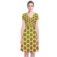 Digital Art Art Artwork Abstract Yellow Short Sleeve Front Wrap Dress by Pakrebo