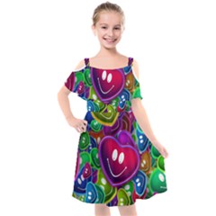 Heart Smile Love Many Friendly Kids  Cut Out Shoulders Chiffon Dress