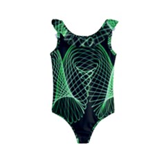 Abstract Desktop Background Green Kids  Frill Swimsuit by Pakrebo