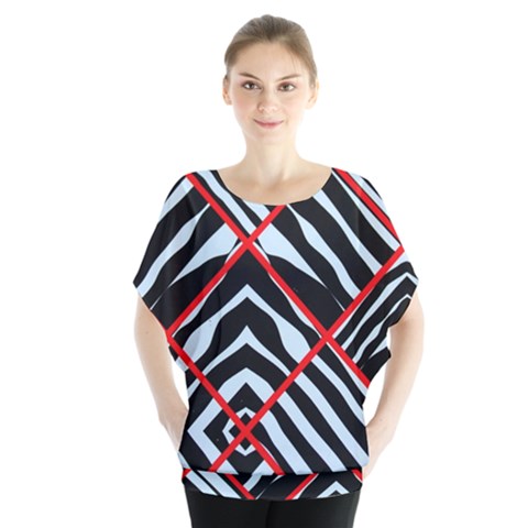 Model Abstract Texture Geometric Batwing Chiffon Blouse by Pakrebo