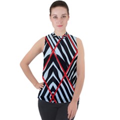 Model Abstract Texture Geometric Mock Neck Chiffon Sleeveless Top by Pakrebo