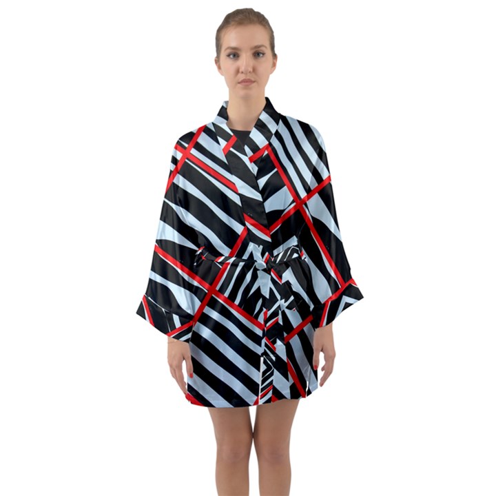 Model Abstract Texture Geometric Long Sleeve Kimono Robe