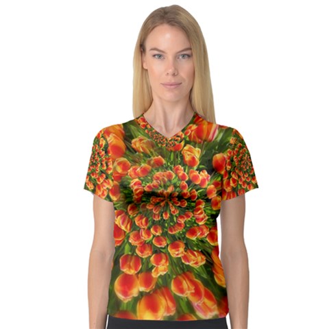 Tulips Arrangement Many Blossom V-neck Sport Mesh Tee by Pakrebo