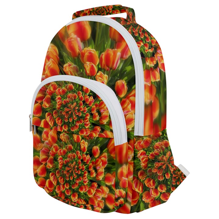 Tulips Arrangement Many Blossom Rounded Multi Pocket Backpack