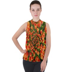 Tulips Arrangement Many Blossom Mock Neck Chiffon Sleeveless Top by Pakrebo