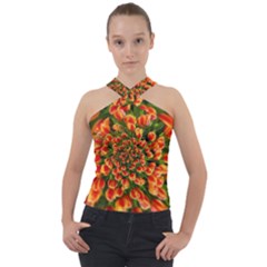 Tulips Arrangement Many Blossom Cross Neck Velour Top by Pakrebo