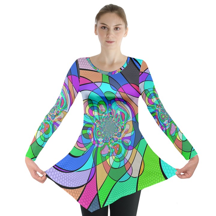 Retro Wave Background Pattern Long Sleeve Tunic 