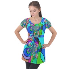 Retro Wave Background Pattern Puff Sleeve Tunic Top by Pakrebo