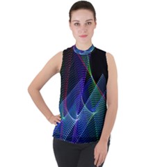 Abstract Desktop Background Mock Neck Chiffon Sleeveless Top