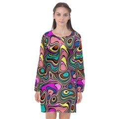 Bending Turn Distort Wave Modern Long Sleeve Chiffon Shift Dress 