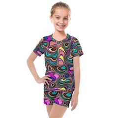 Bending Turn Distort Wave Modern Kids  Mesh Tee and Shorts Set