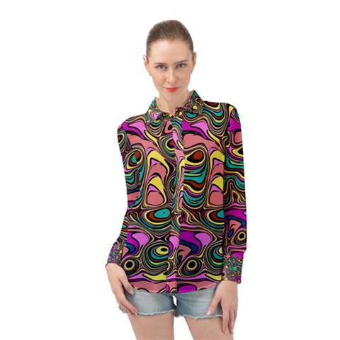 Bending Turn Distort Wave Modern Long Sleeve Chiffon Shirt by Pakrebo