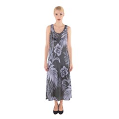 Ornament Flowers Leaf Sleeveless Maxi Dress