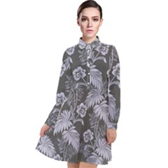 Ornament Flowers Leaf Long Sleeve Chiffon Shirt Dress