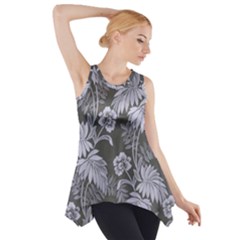 Ornament Flowers Leaf Side Drop Tank Tunic by Pakrebo