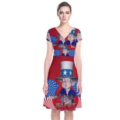 Happy 4th Of July Short Sleeve Front Wrap Dress by FantasyWorld7