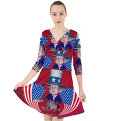 Happy 4th Of July Quarter Sleeve Front Wrap Dress by FantasyWorld7