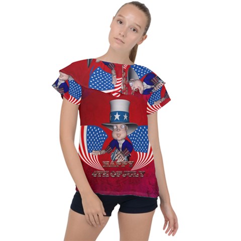 Happy 4th Of July Ruffle Collar Chiffon Blouse by FantasyWorld7