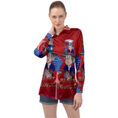 Happy 4th Of July Long Sleeve Satin Shirt