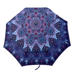 Blue Elegance Elaborate Fractal Fashion Folding Umbrellas by KirstenStar