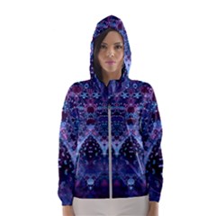 Blue Elegance Elaborate Fractal Fashion Women s Hooded Windbreaker