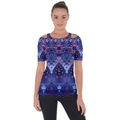 Blue Elegance Elaborate Fractal Fashion Shoulder Cut Out Short Sleeve Top by KirstenStar