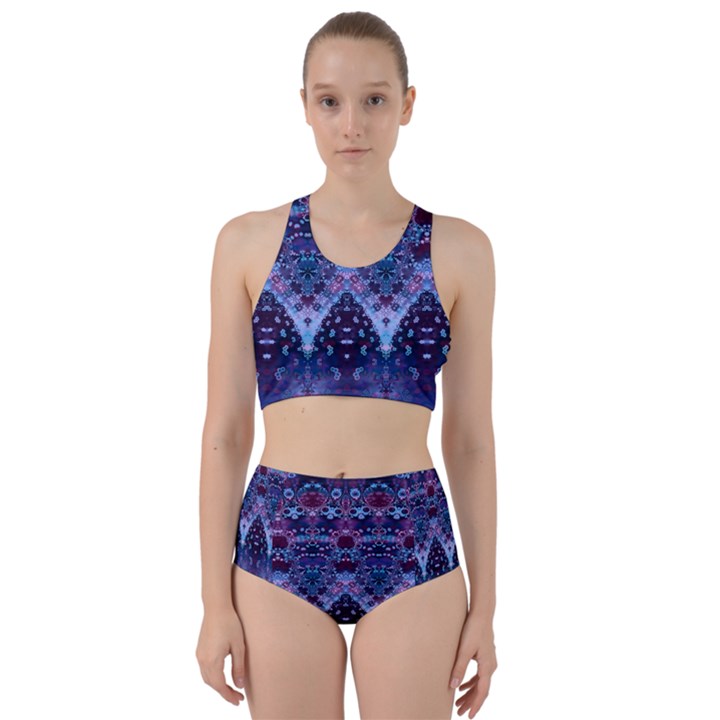 Blue Elegance Elaborate Fractal Fashion Racer Back Bikini Set