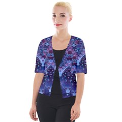 Blue Elegance Elaborate Fractal Fashion Cropped Button Cardigan by KirstenStar