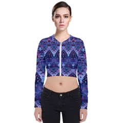 Blue Elegance Elaborate Fractal Fashion Long Sleeve Zip Up Bomber Jacket by KirstenStar