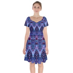 Blue Elegance Elaborate Fractal Fashion Short Sleeve Bardot Dress