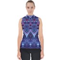 Blue Elegance Elaborate Fractal Fashion Mock Neck Shell Top View1