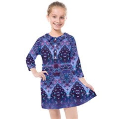 Blue Elegance Elaborate Fractal Fashion Kids  Quarter Sleeve Shirt Dress by KirstenStar